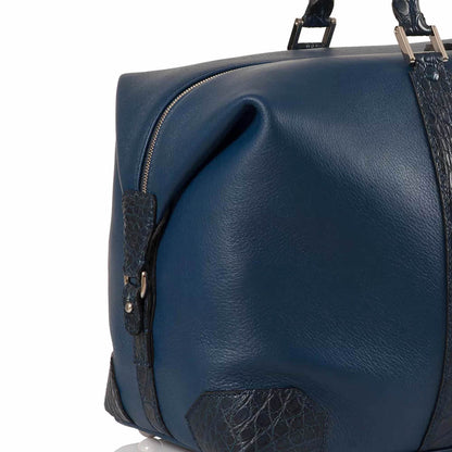 Blue Weekend Bag with Crocodile details